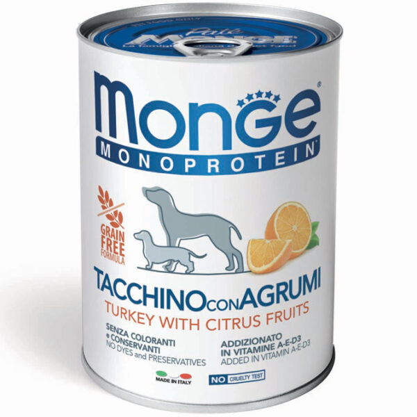 Monge Monoproteico FRUTTA Tacchino e Agrumi 400Gr Cane